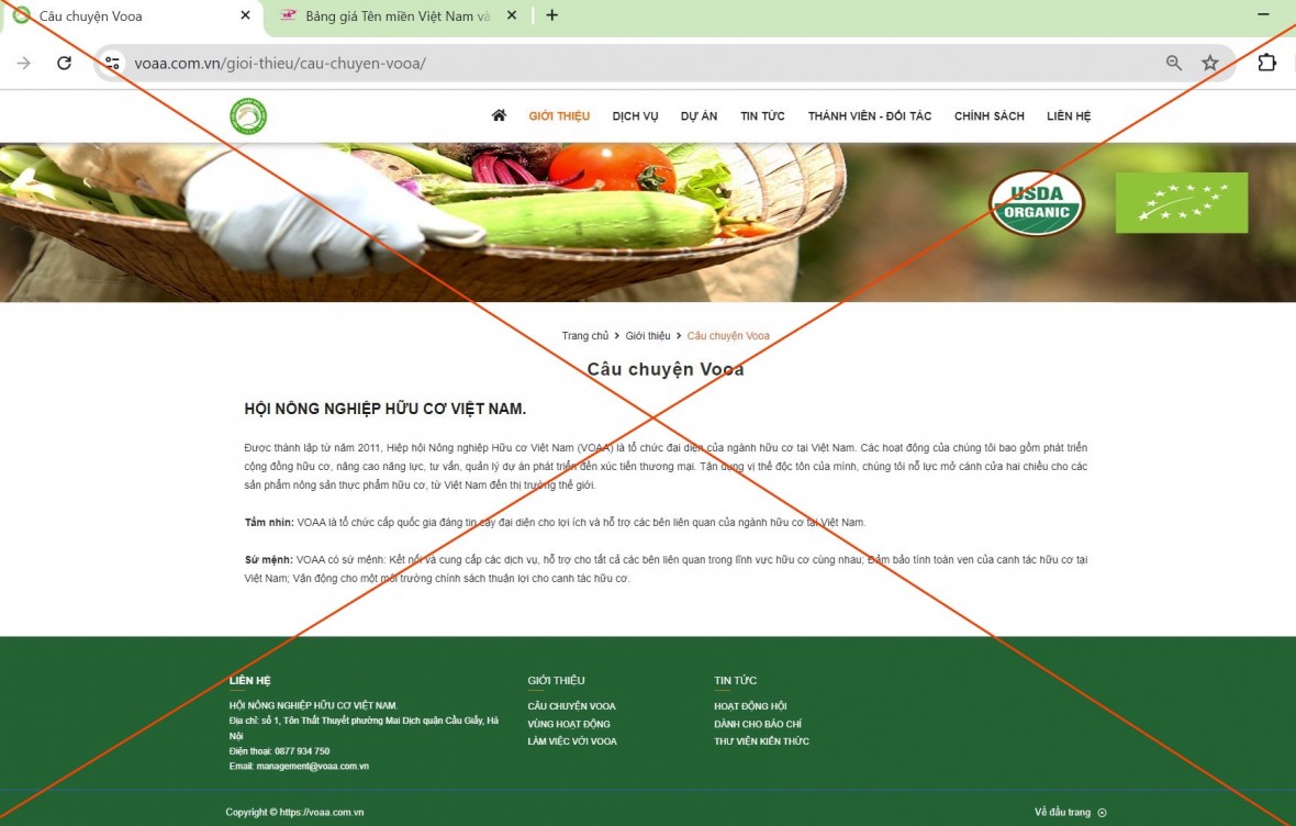 Cảnh báo website mạo danh Hiệp hội Nông nghiệp hữu cơ Việt Nam