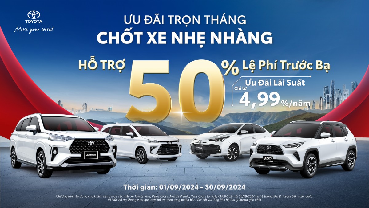 Toyota Việt Nam tiếp tục kích cầu thị trường với ưu đãi lớn trong tháng 9