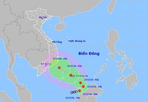 Áp thấp nhiệt đới hình thành trên Biển Đông, đe dọa vùng biển phía Nam