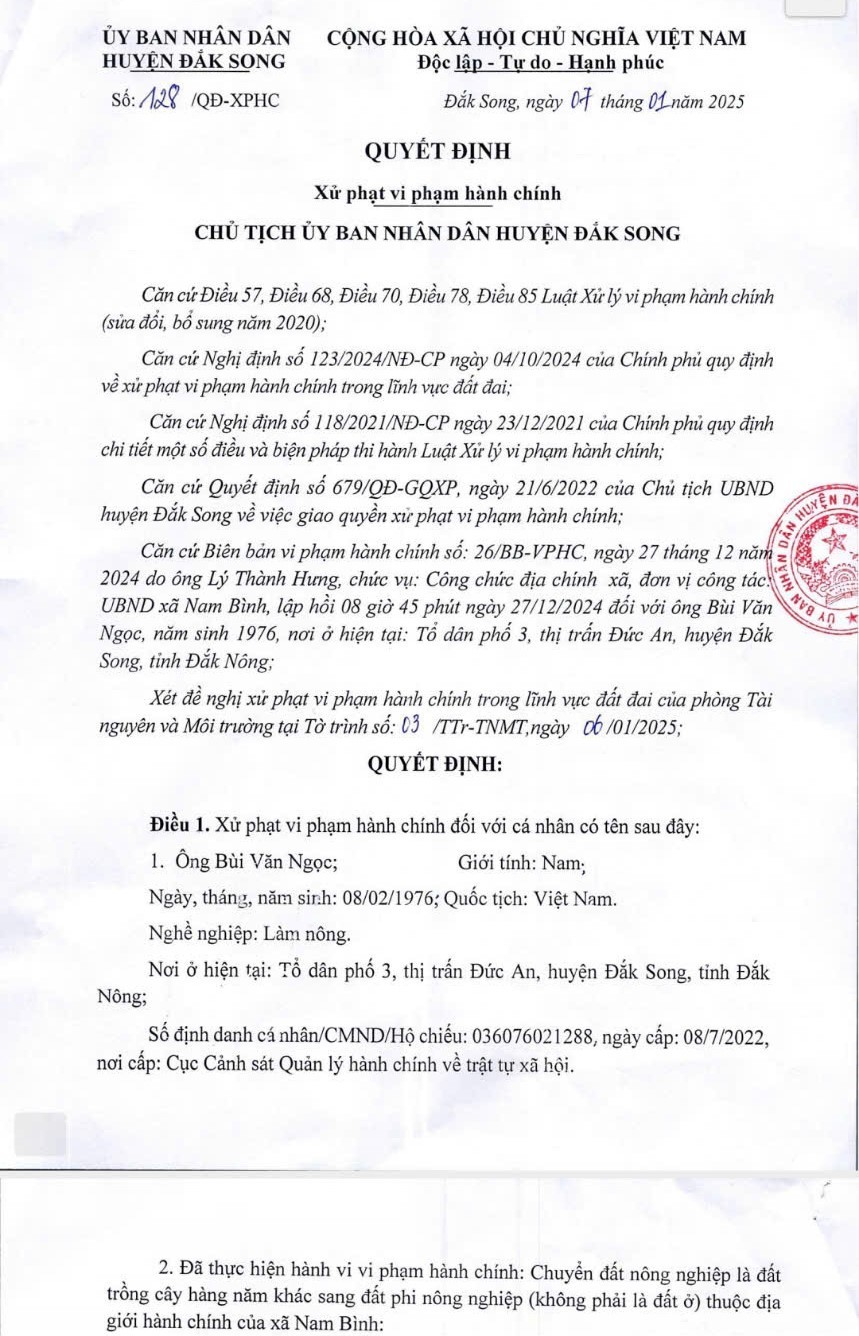 Đắk Nông: Xử phạt trường hợp tự ý chuyển đổi đất nông nghiệp để xây dựng trại gà