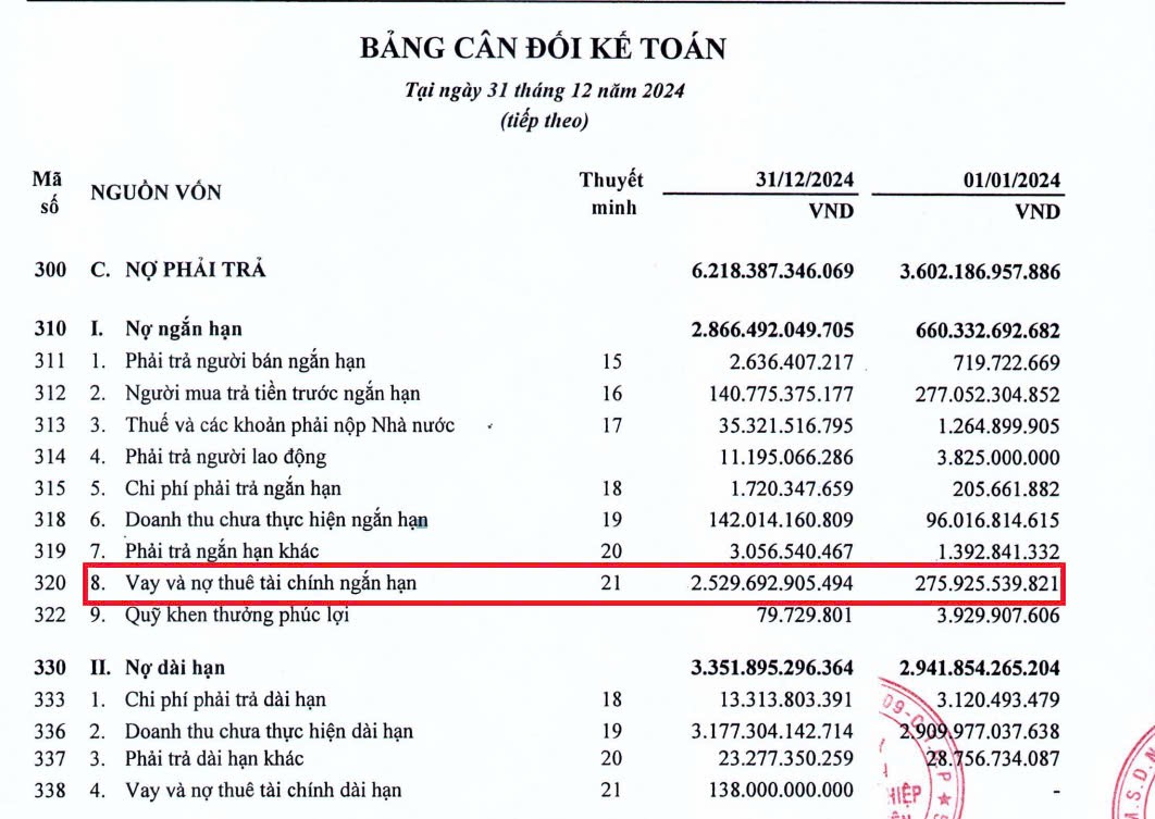 Nguồn: BCTC quý 4/2024 của CTCP Khu Công nghiệp Nam Tân Uyên