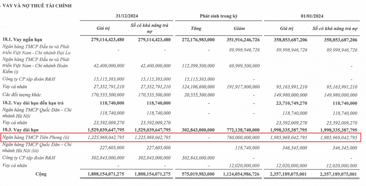 TPBank đang là chủ nợ lớn nhất của Vinahud (Nguồn: BCTC hợp nhất quý IV/2024).