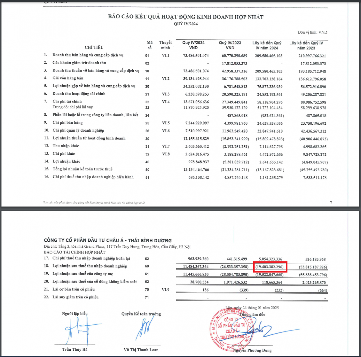 API vẫn lỗ ròng 19 tỷ đồng trong năm 2024 dù có lãi trong quý IV/2024.