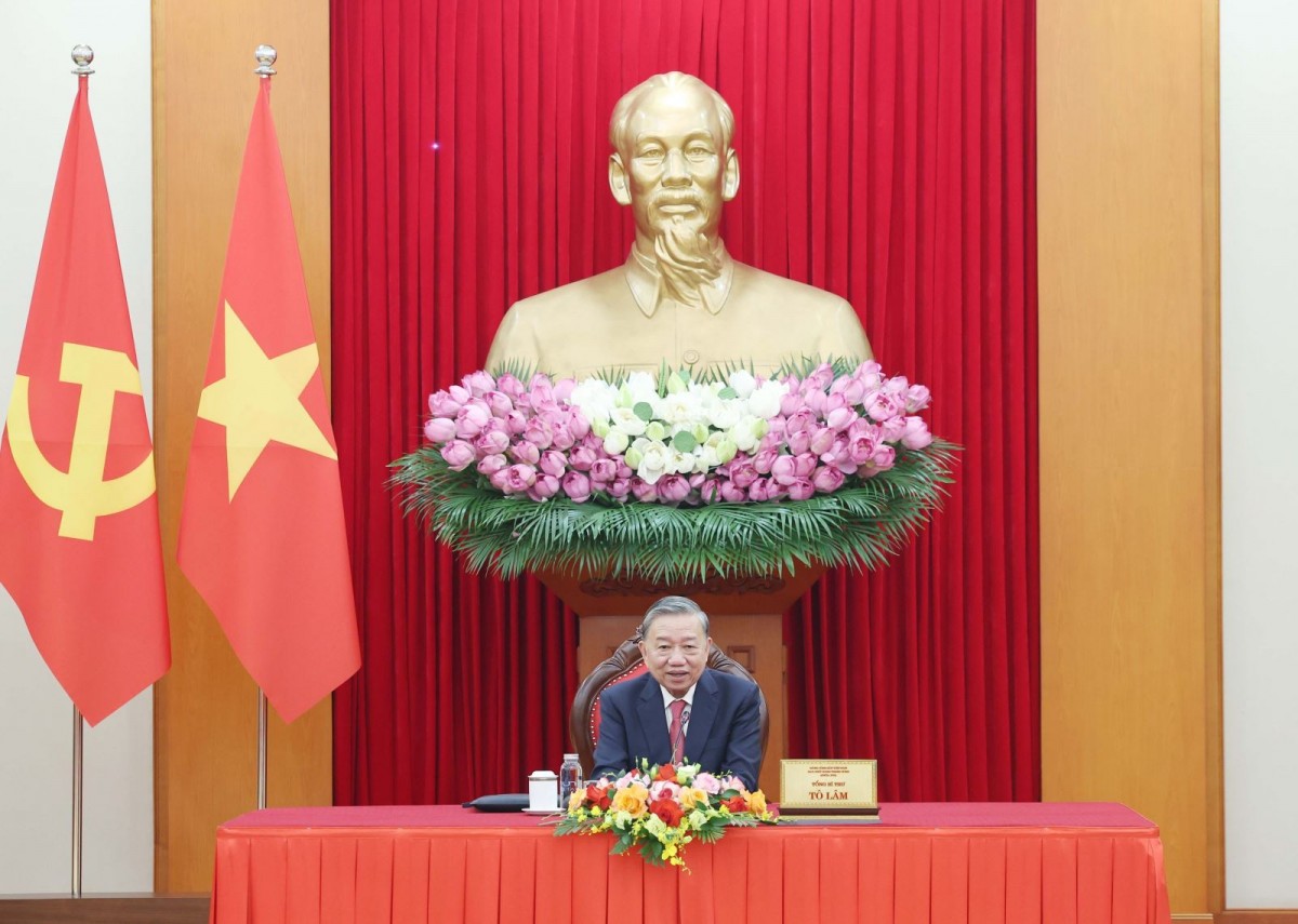 Tổng Bí thư Tô Lâm điện đàm với Tổng thống Hoa Kỳ Donald Trump. Ảnh: TTXVN.