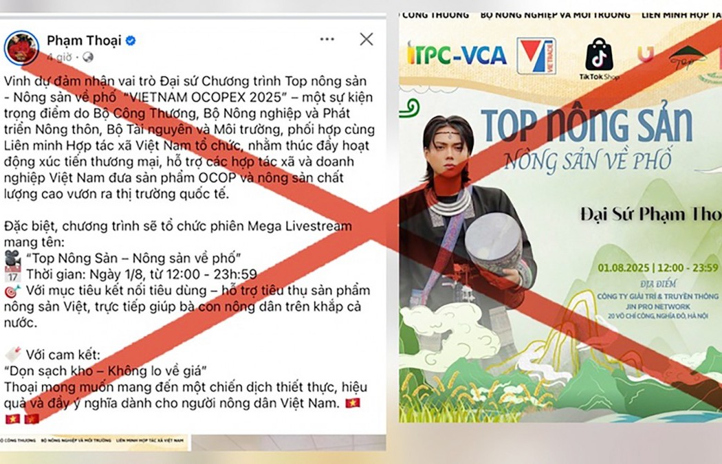 Tự phong làm "đại sứ nông sản" Phạm Thoại bị hủy lời mời tham gia chương trình VIETNAM OCOPEX 2025