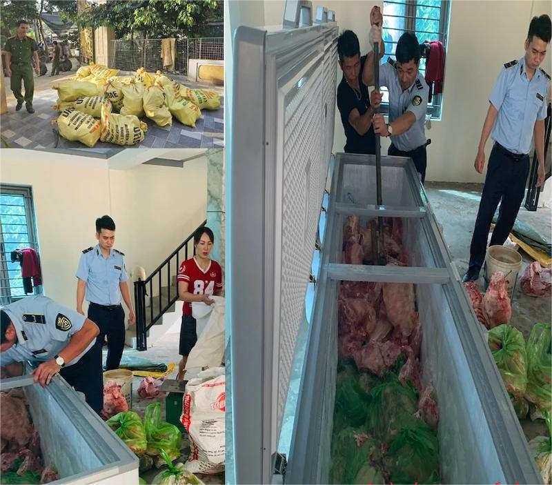 Lục lượng chức năng tỉnh Thanh Hóa thu giữ 1.609kg lợn bị nhiễm virus dịch tả lợn Châu Phi chuẩn bị bán tới tay người tiêu dùng.