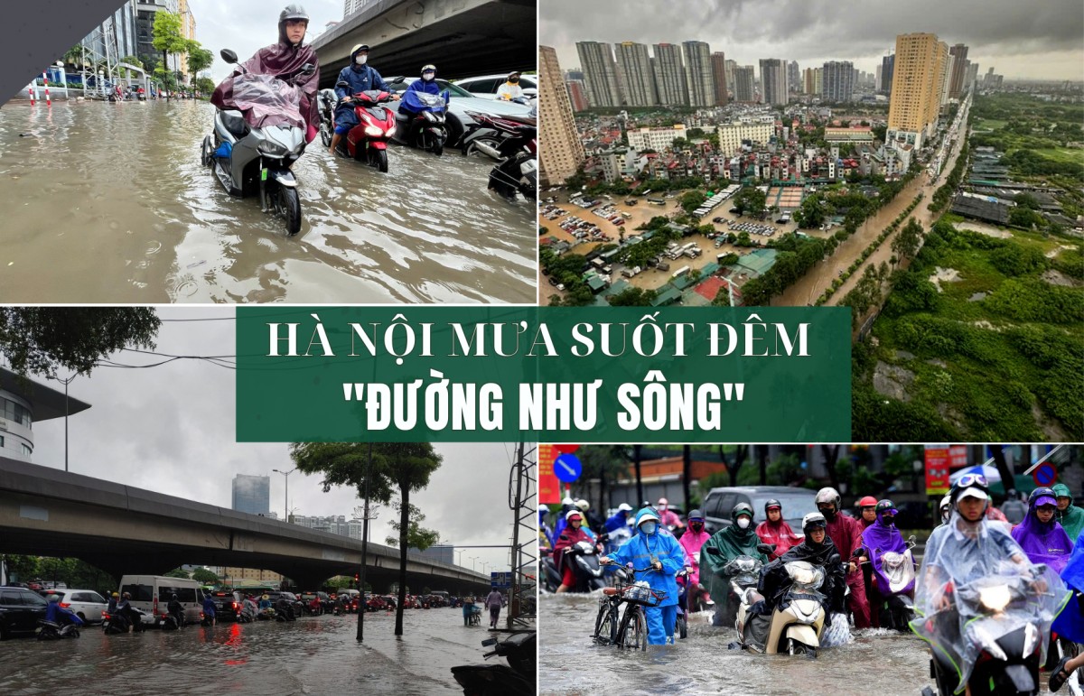 Hà Nội mưa suốt đêm, đường phố "biến thành sông"