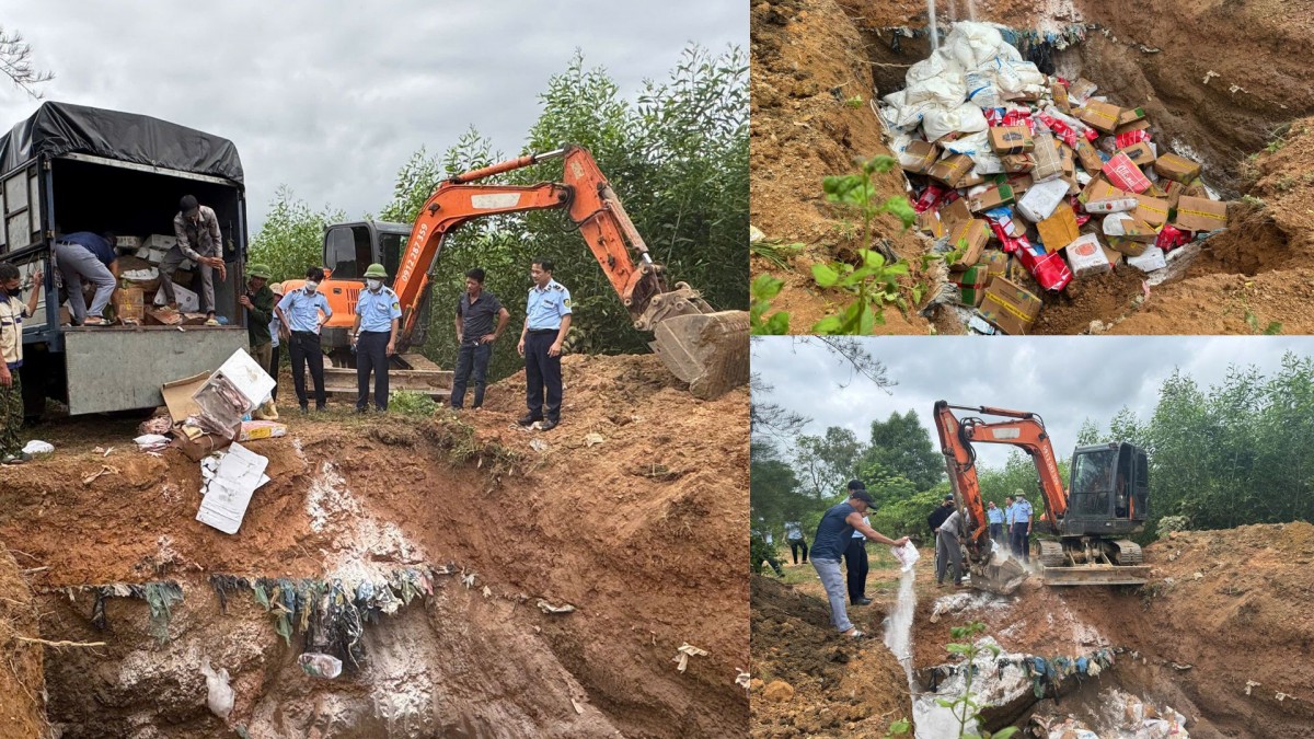Chi cục Quản lý thị trường tỉnh Quảng Trị tiêu hủy hơn 5,3 tấn thực phẩm nhập lậu