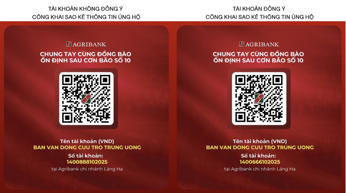 Thông tin số tài khoản tại Agribank tiếp nhận ủng hộ đồng bào chịu thiệt hại do bão số 10