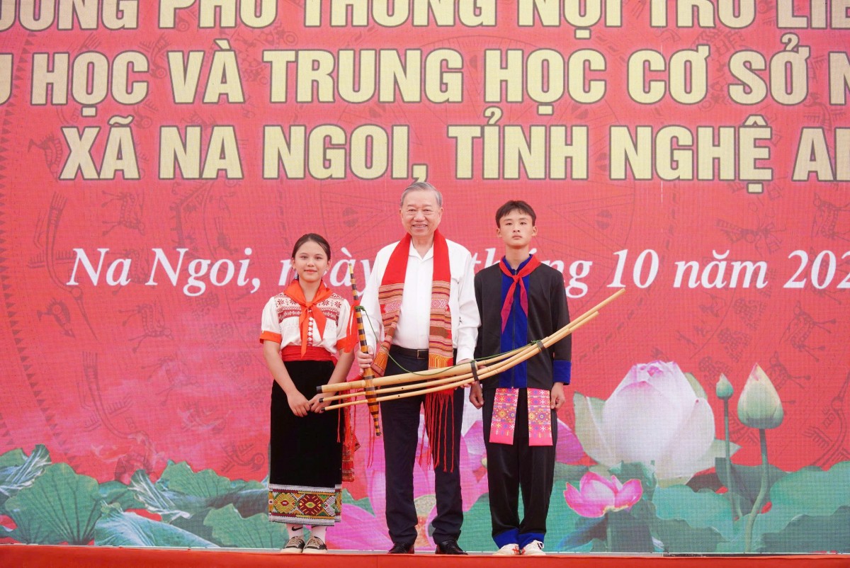 Tổng Bí thư Tô Lâm dự Lễ khởi công xây dựng Trường Phổ thông nội trú liên cấp TH và THCS Na Ngoi, tỉnh Nghệ An