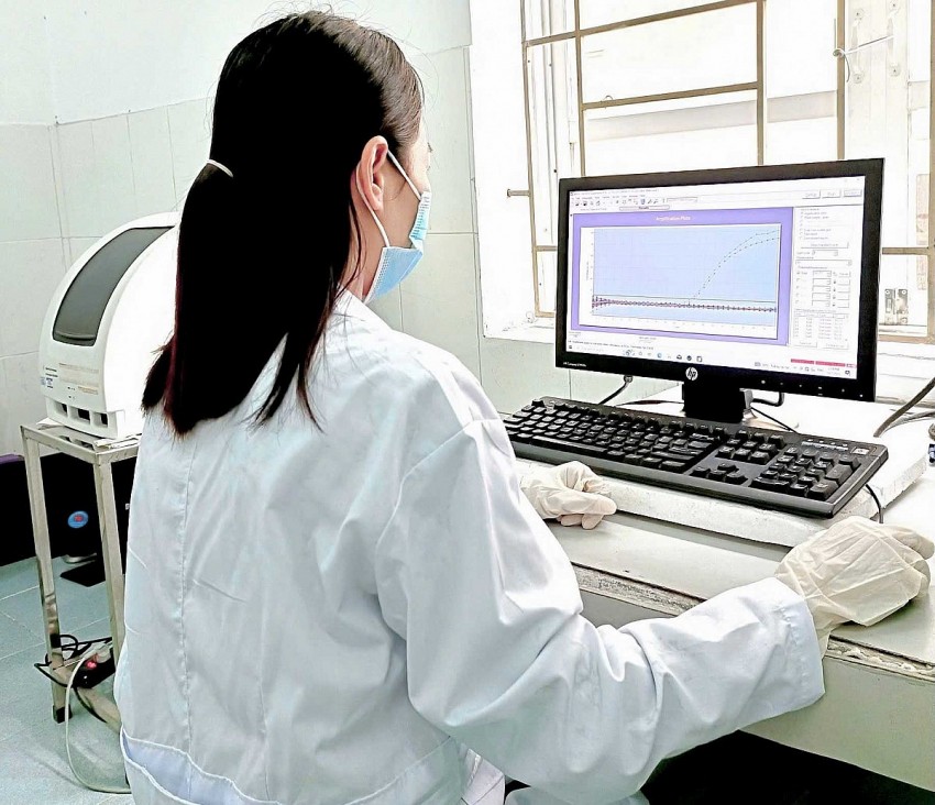 Cán bộ Trạm Chẩn đoán xét nghiệm bệnh động, thực vật xét nghiệm mẫu LMLM trâu, bò