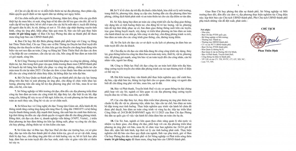 Công điện khẩn của UBND Tp. Huế, chủ động ứng phó mưa lũ và bão KALMAEGI
