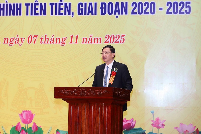 Phó chủ tịch tỉnh - Mai Xuân Liêm phát biểu tại hội nghị tổng kết phong trào nông dân thi đua sản xuất, kinh doanh (SXKD) giỏi và tuyên dương điển hình tiên tiến giao đoạn 2020 - 2025.