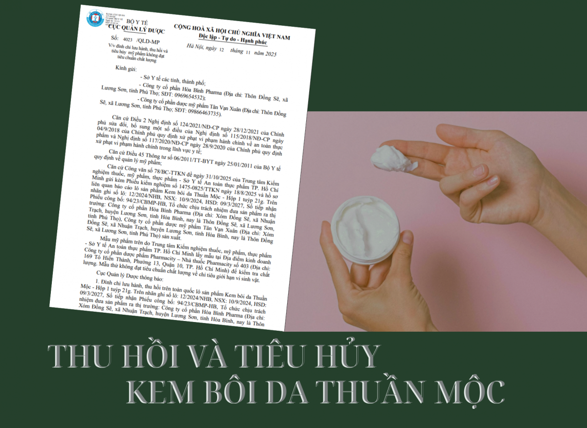 Thu hồi và tiêu hủy Kem bôi da Thuần Mộc