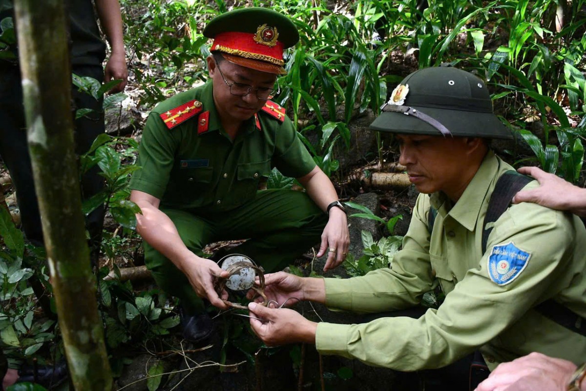 Công an và Kiểm lâm phối hợp kiểm tra hiện trường, tháo dỡ bẫy thú nhằm bảo vệ hệ sinh thái rừng Sơn Trà. Công an và Kiểm lâm phối hợp kiểm tra hiện trường, tháo dỡ bẫy thú nhằm bảo vệ hệ sinh thái rừng Sơn Trà.