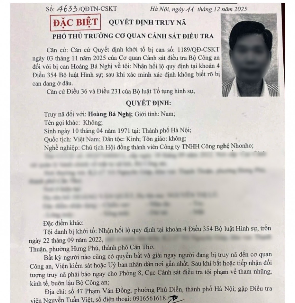 Bộ Công an truy nã đặc biệt nguy hiểm đối với Chủ tịch Công ty NhoNho