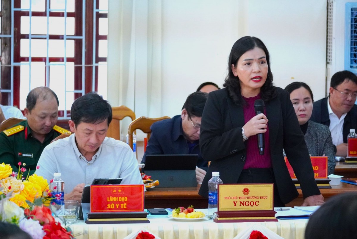 Phó Chủ tịch Thường trực UBND tỉnh Y Ngọc trao đổi tại buổi làm việc