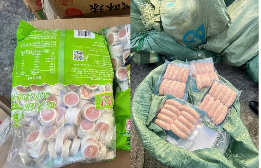 Thực phẩm bị bắt giữ chủ yếu là xúc xích, chả mực, tôm hùm, há cảo, ốc đỏ...