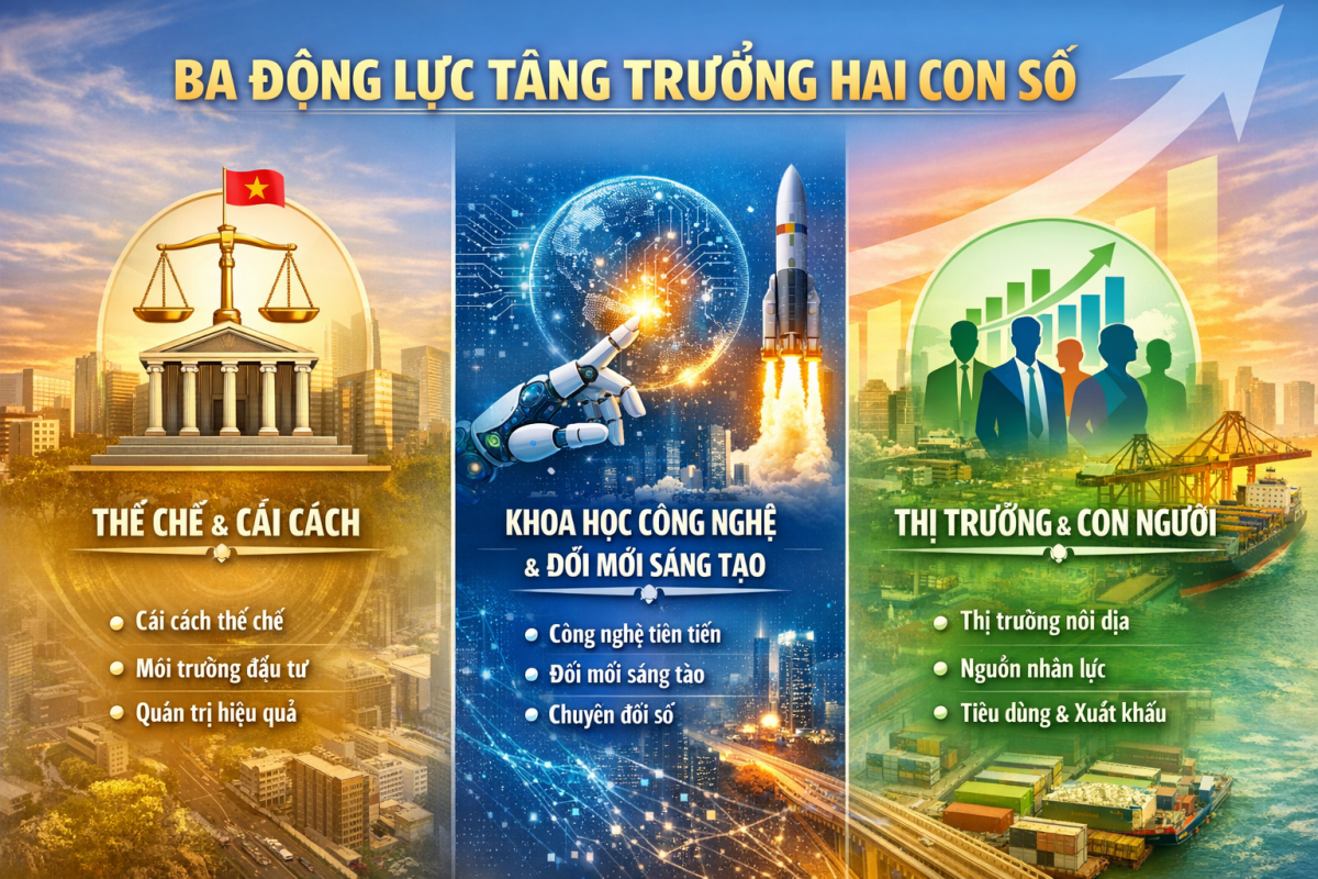 Ba động lực cốt lõi để kinh tế tăng trưởng trong giai đoạn phát triển mới