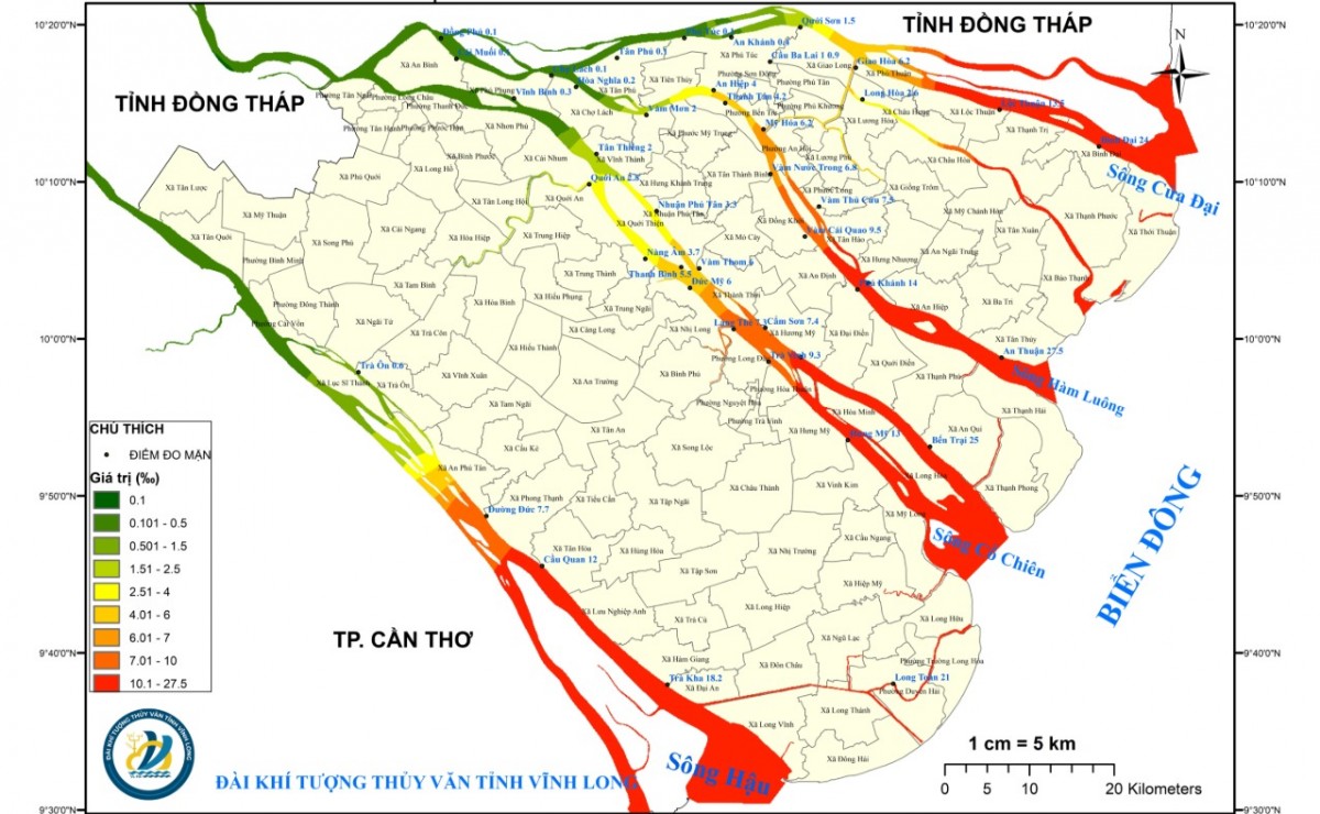 Xâm nhập mặn lấn sâu gần 60km tại Đồng bằng sông Cửu Long