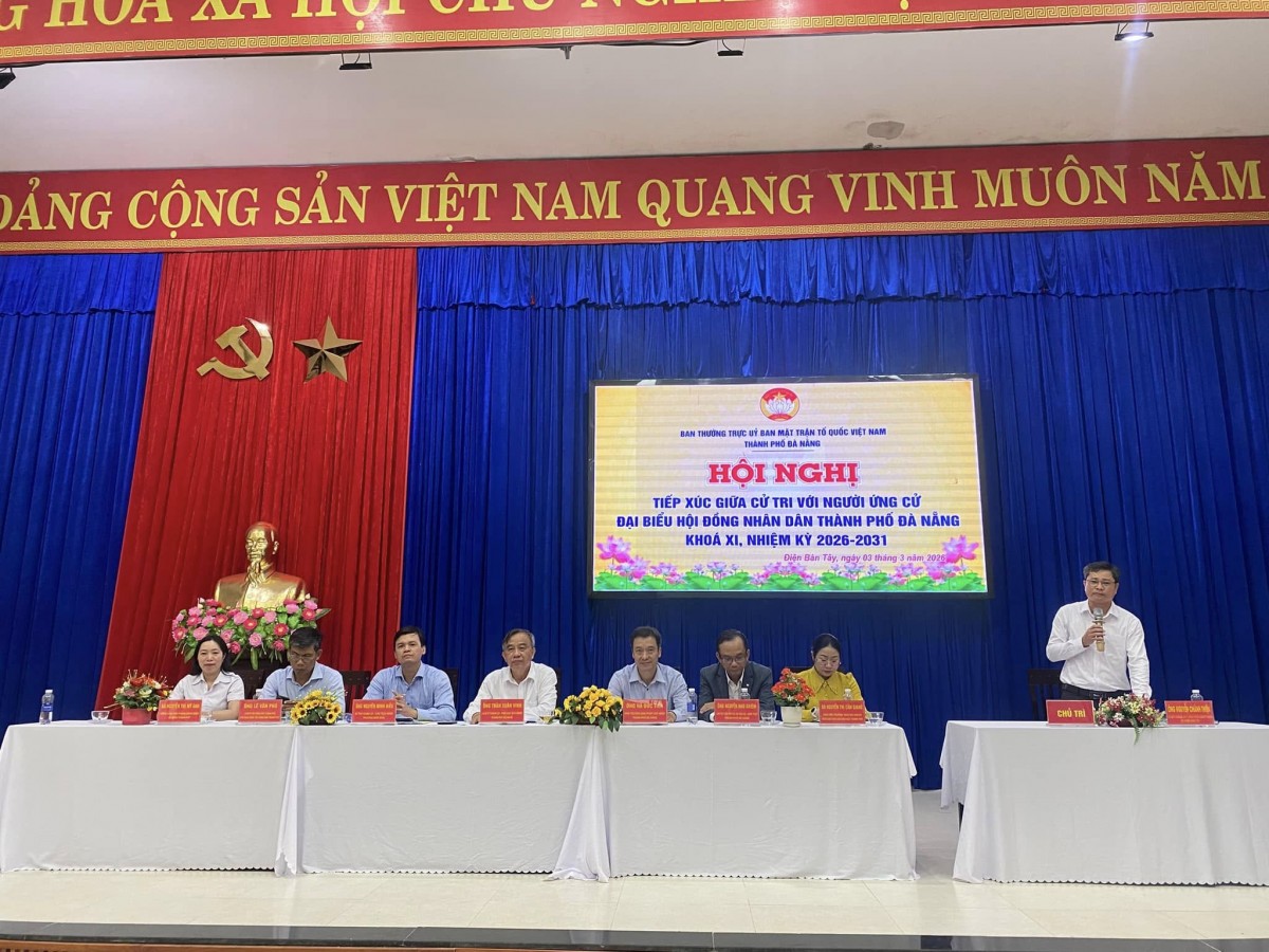 Hội nghị tiếp xúc cử tri với người ứng cử đại biểu HĐND TP Đà Nẵng khóa XI, nhiệm kỳ 2026–2031 được tổ chức tại xã Điện Bàn Tây nhằm tạo điều kiện để cử tri gặp gỡ, trao đổi và nắm bắt chương trình hành động của các ứng cử viên trước thềm cuộc bầu cử. 