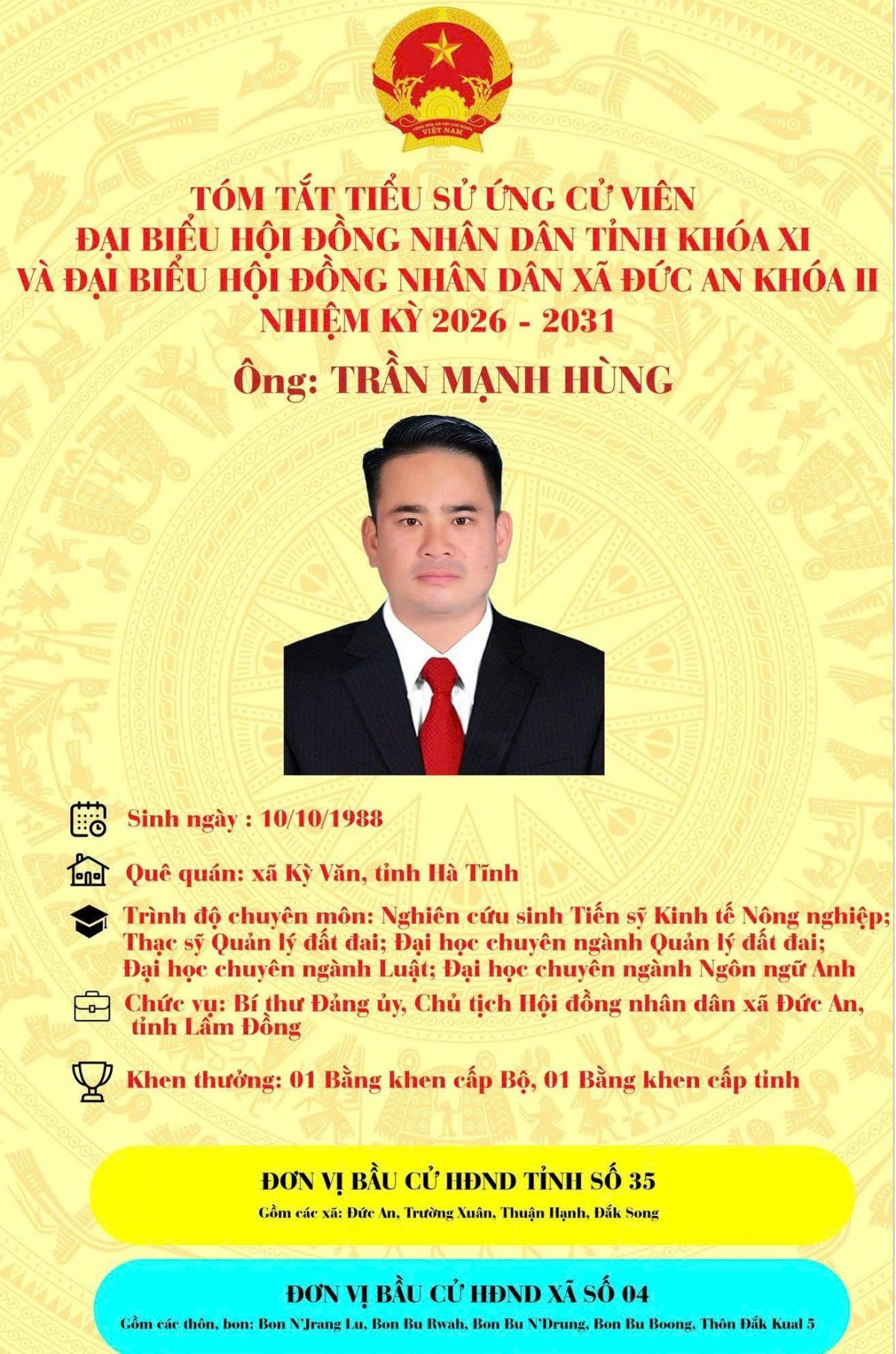 Bí thư Đảng ủy xã Đức An luôn đặt lợi ích của Nhân dân và sự phát triển bền vững của địa phương làm mục tiêu cao nhất