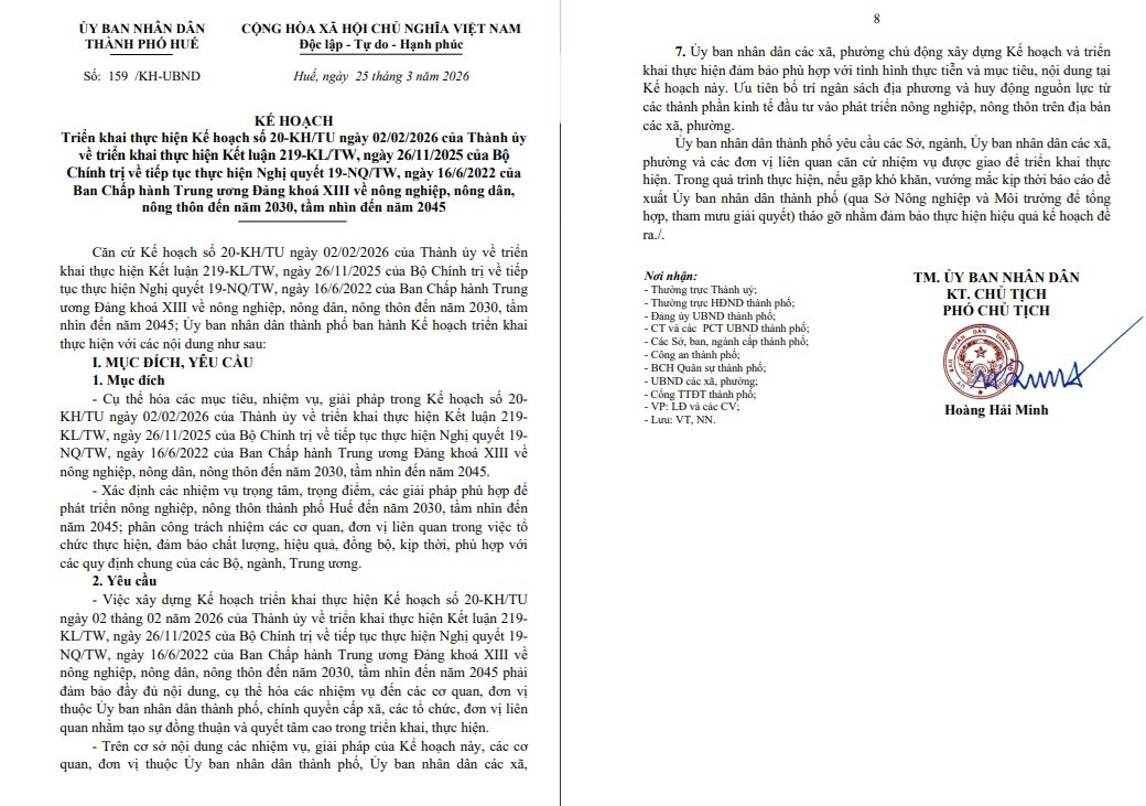 Kế hoạch số: 159 /KH-UBND của UBND thành phố Huế