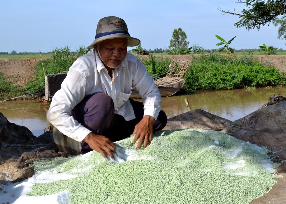 Nhà nông vùng Đồng bằng sông Cửu Long chuẩn bị phân bón cho cây lúa. Ảnh: Thanh Mai