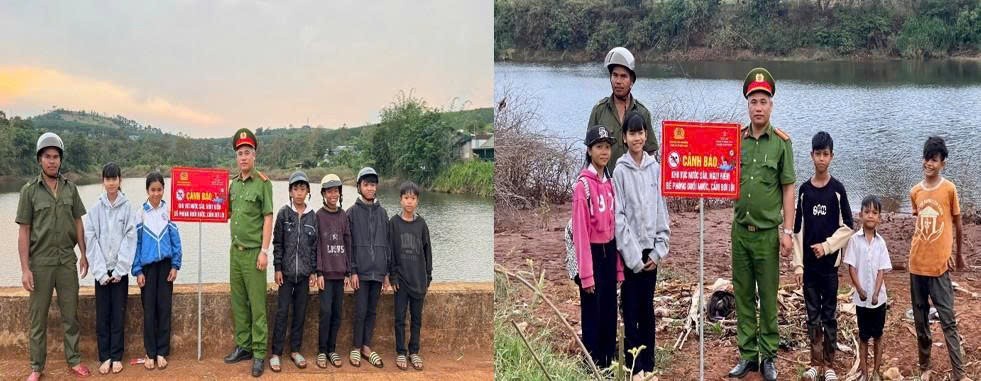 Lâm Đồng: Công an xã Đắk Song tăng cường cắm biển cảnh báo nước sâu, chủ động phòng ngừa tai nạn đuối nước