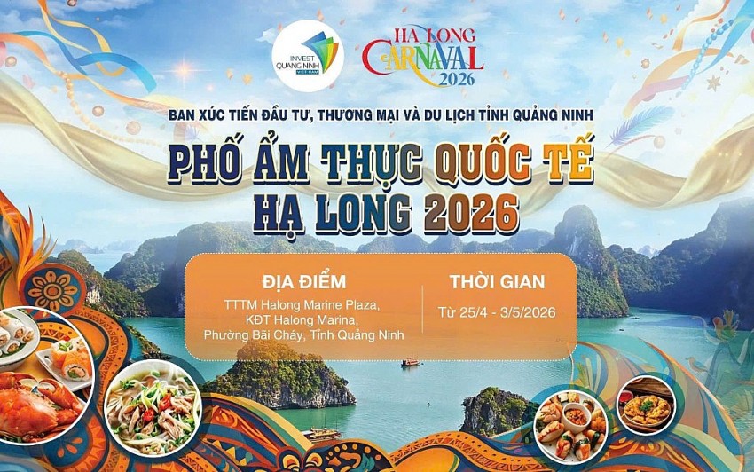 Phố ẩm thực quốc tế - Hạ Long 2026 có quy mô 154 gian hàng giới thiệu ẩm thực đặc sắc và sản phẩm OCOP trong và ngoài tỉnh Quảng Ninh.