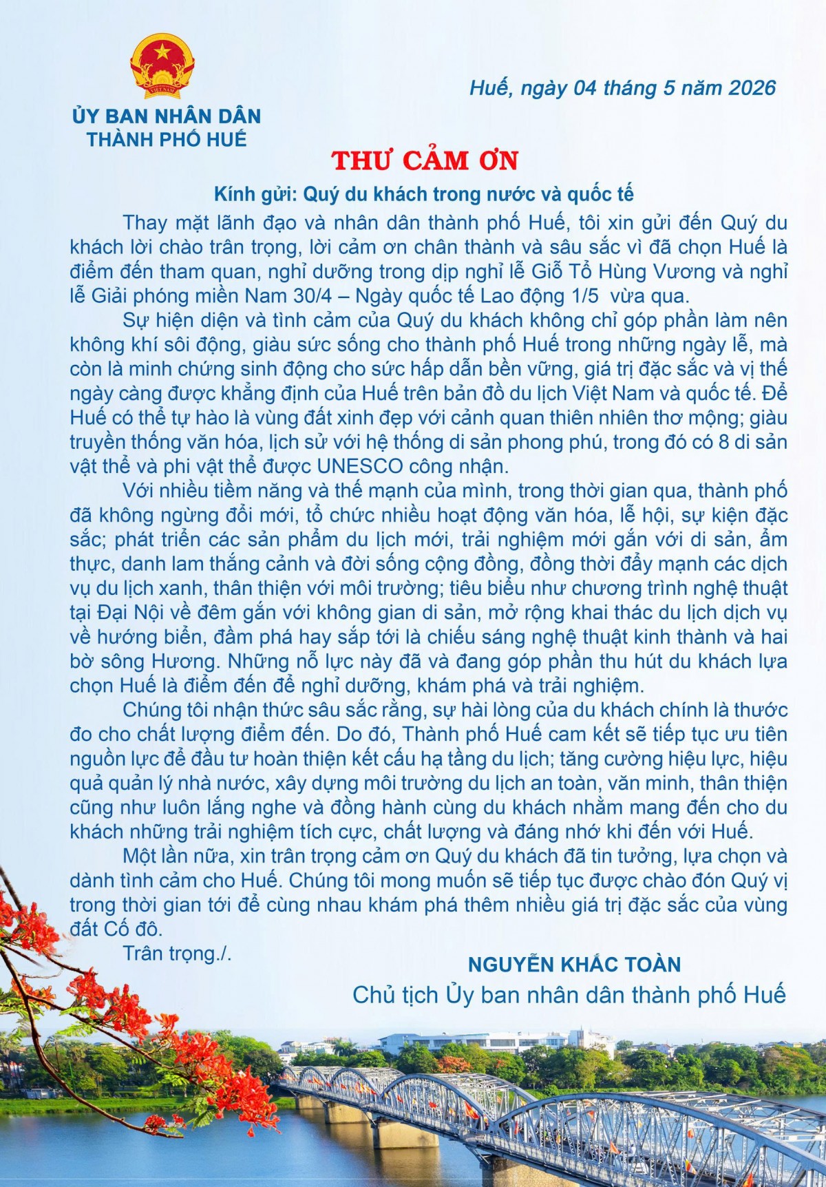 Chủ tịch UBND Tp. Huế Nguyễn Khắc Toàn