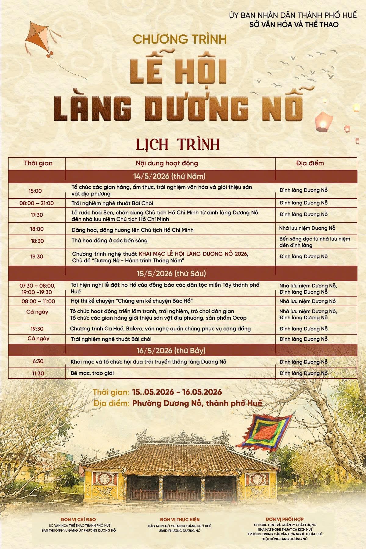 Lịch trình Lễ hội làng Dương Nỗ 2026