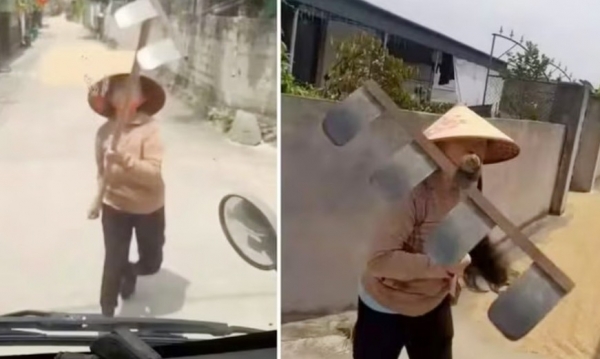 Hà Tĩnh: Bị nhắc nhở phơi lúa trên đường, người phụ nữ dùng cào tấn công tài xế