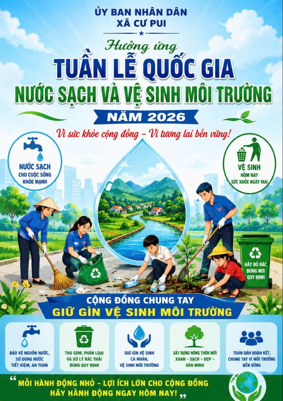 Cư Pui triển khai các hoạt động hưởng ứng Tuần lễ quốc gia Nước sạch và Vệ sinh môi trường năm 2026
