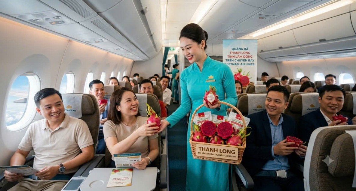 Lâm Đồng đẩy mạnh quảng bá thanh long, dưa lưới và xoài trên các chuyến bay Vietnam Airlines
