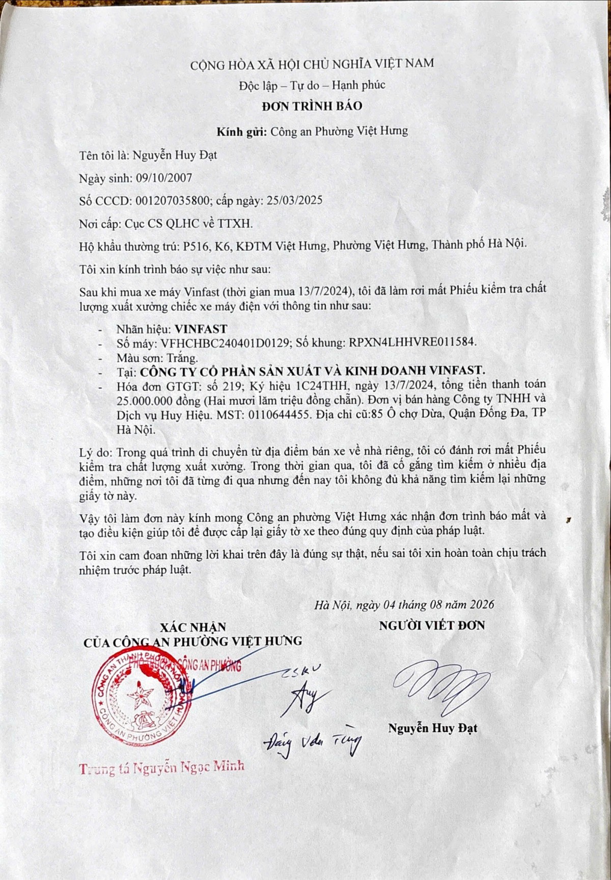 Thông báo mất giấy tờ