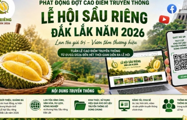 Đắk Lắk phát động cao điểm truyền thông Lễ hội Sầu riêng 2026