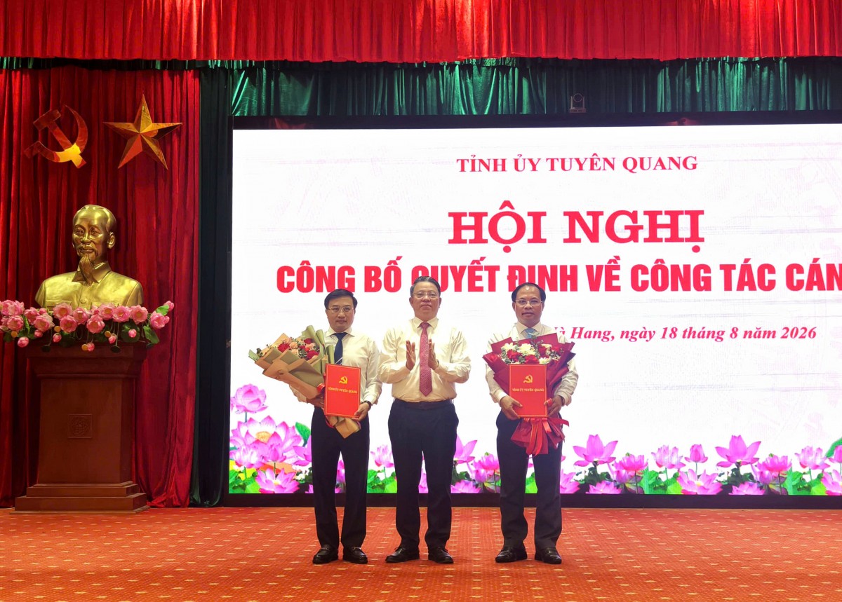 Đồng chí Trần Mạnh Lợi, Ủy viên Ban Thường vụ Tỉnh ủy, Trưởng ban Tuyên giáo và Dân vận Tỉnh ủy trao quyết định về công tác cán bộ.