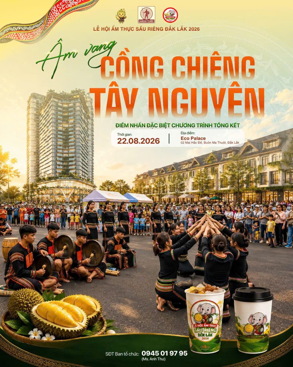Âm vang cồng chiêng góp sắc màu văn hóa cho đêm tổng kết Lễ hội Ẩm thực Sầu riêng Đắk Lắk