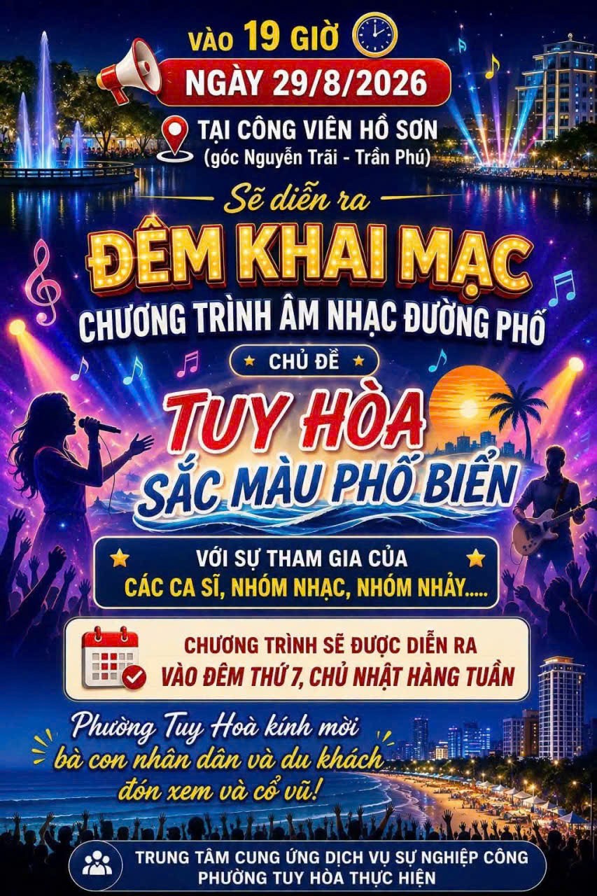 Đắk Lắk tổ chức đêm khai mạc âm nhạc đường phố với chủ đề “Tuy Hòa - Sắc màu phố biển”