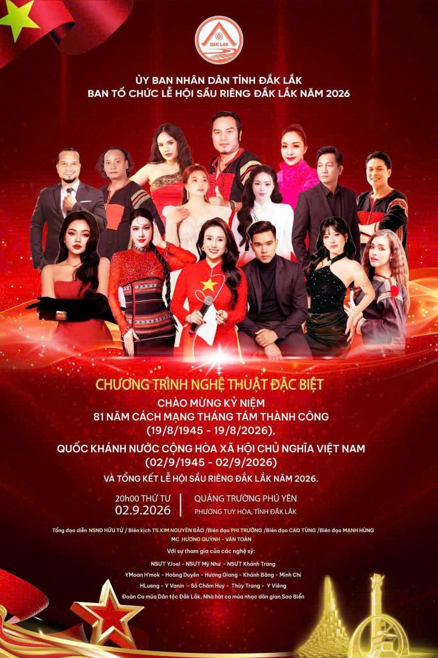 Đắk Lắk tổ chức chương trình nghệ thuật đặc biệt chào mừng ngày Quốc khánh 2/9 năm 2026