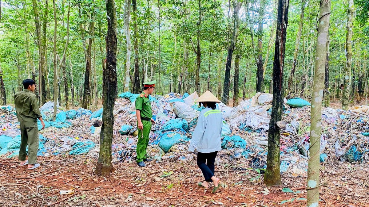 Đồng Nai: Phát hiện gần 8,5 tấn chất thải bị đổ trộm trong lô cao su