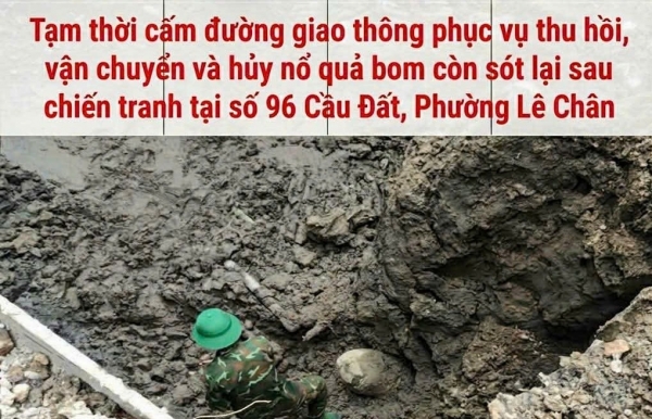 Hải Phòng: Cấm lưu thông qua khu vực xử lý bom còn sót lại sau chiến tranh trong ngày 4/9