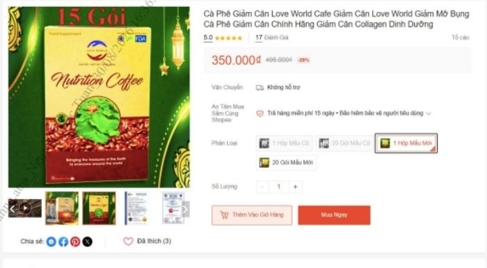 Rà soát quảng cáo sản phẩm Love World Nutrition Coffee trên mạng