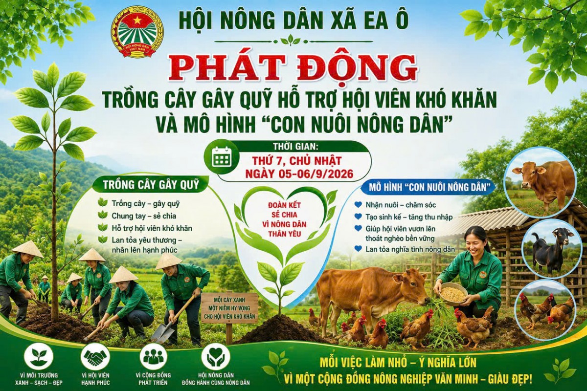 Hội Nông dân xã Ea Ô phát động trồng cây gây quỹ, hỗ trợ hội viên khó khăn trẻ em nghèo