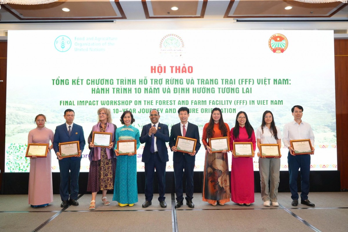 Ông Vinod Ahuja, Trưởng đại diện FAO tại Việt Nam tri ân các cá nhân đóng góp vào thành công của Chương trình FFF tại Việt Nam. Ảnh: Quang Lịch.