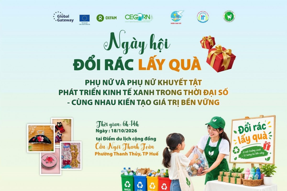 Đổi rác lấy quà xanh tại Cầu Ngói Thanh Toàn, Huế, thúc đẩy sinh kế xanh cho phụ nữ và bảo vệ môi trường.