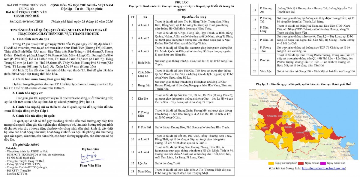 Tp. Huế cảnh báo thiên tai - Chủ động phòng, chống lũ quét, sạt lở đất